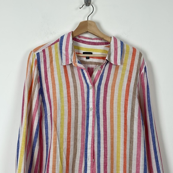 Talbots Linen Boyfriend Shirt Button Down Womens XL Multicolor Classic Blouse - Picture 4 of 9